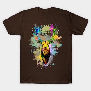 Deer PopArt Dripping Paint T-Shirt